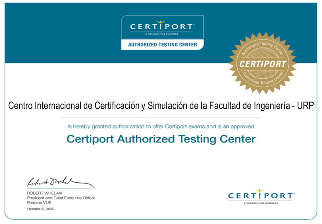 El Certiport Authorized Testing Center - CATC: Centro Internacional de Certificacion y Certificacion de la Facultad de Ingenieria - URP , inicia sus actividades en el ano 2020, con la finalidad de otorgar, a los mejores estudiantes de las cinco Escuelas Profesionales de la Facultad de Ingenieria, becas de certificacion internacional en diversos programas.El CATC ofrece a los estudiantes una lista de programas para la certificacion internacional, asi como el uso del simulador