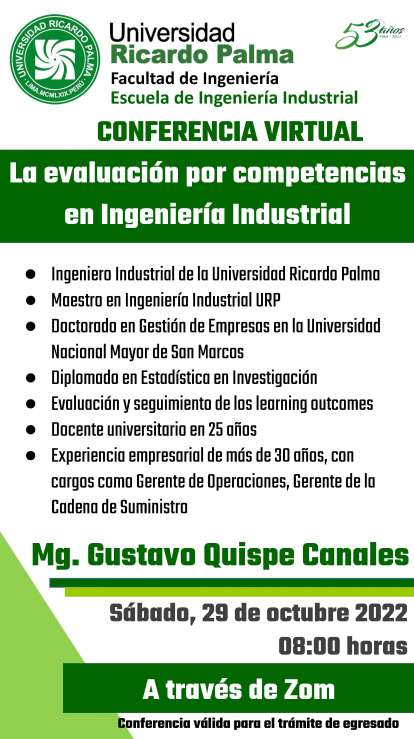 Dr. Alfonso Ramon Chung Pinzas, tuvo a su cargo la videoconferencia: “La Prospectiva Estrategica en la formulacion de escenarios futurales”, organizado por la Escuela Profesional de Ingenieria Industrial.