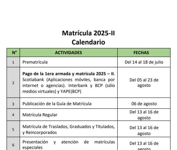 Calendario Matrícula 2025-II